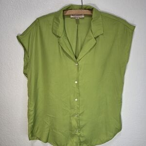 Philosophy Republic Blouse Women’s Sz (M) Button Front Lime Green Cap Sleeve